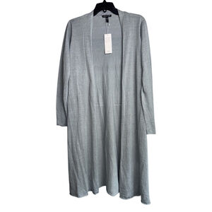 Eileen Fisher Womens Small Organic Linen Cotton Open Face Gray Long Cardigan NWT